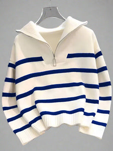 Chloe Zip Front Jumper -Blue Stripe/ Green Stripe