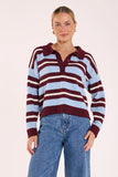 Stefi Knit - Wine Blue Stripe