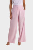 Linen Mix Wide Leg Pant - Avocado & Pink Rose