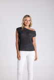 Tape Yarn Boat Neck Top - Charcoal & Sand