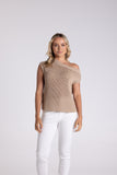 Tape Yarn Boat Neck Top - Charcoal & Sand