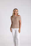 Tape Yarn Boat Neck Top - Charcoal & Sand