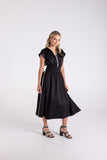 Cotton Sherred Waist Dress - Black & Natural