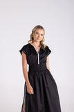 Cotton Sherred Waist Dress - Black & Natural