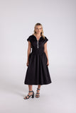 Cotton Sherred Waist Dress - Black & Natural
