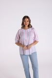 Cotton Striped Lace Top - Pink/White