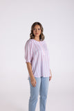 Cotton Striped Lace Top - Pink/White