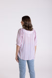 Cotton Striped Lace Top - Pink/White