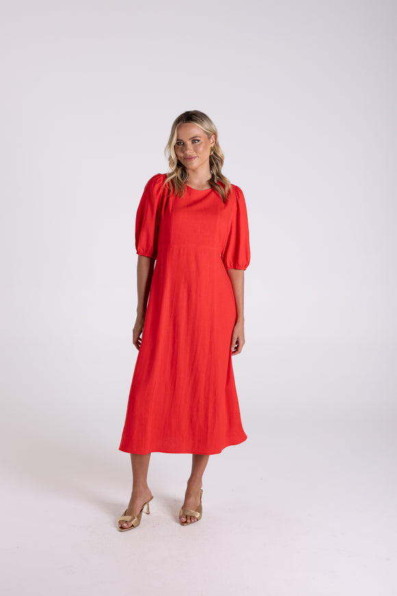 Linen Viscose Midi Dress - Sunset
