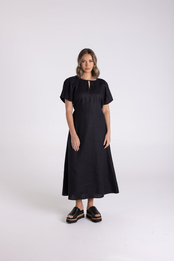 Linen Midi Dress - Black