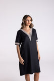 V Neck Dress with Lace Detail - Black & Natural