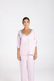Linen V-Neck Beaded Top - Pink