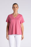 V Neck T-Shirt - Dahlia & White