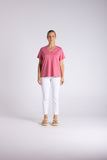 V Neck T-Shirt - Dahlia & White
