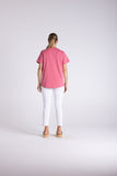 V Neck T-Shirt - Dahlia & White