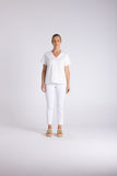 V Neck T-Shirt - Dahlia & White