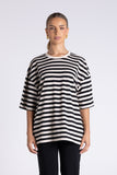 Striped Oversized T-Shirt - Black/Straw Marle & Fluro Pink/Straw Marle