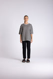 Striped Oversized T-Shirt - Black/Straw Marle & Fluro Pink/Straw Marle