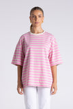 Striped Oversized T-Shirt - Black/Straw Marle & Fluro Pink/Straw Marle