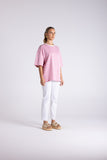 Striped Oversized T-Shirt - Black/Straw Marle & Fluro Pink/Straw Marle
