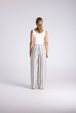Mini Stripe Wide Leg Pant - Milk/Chestnut