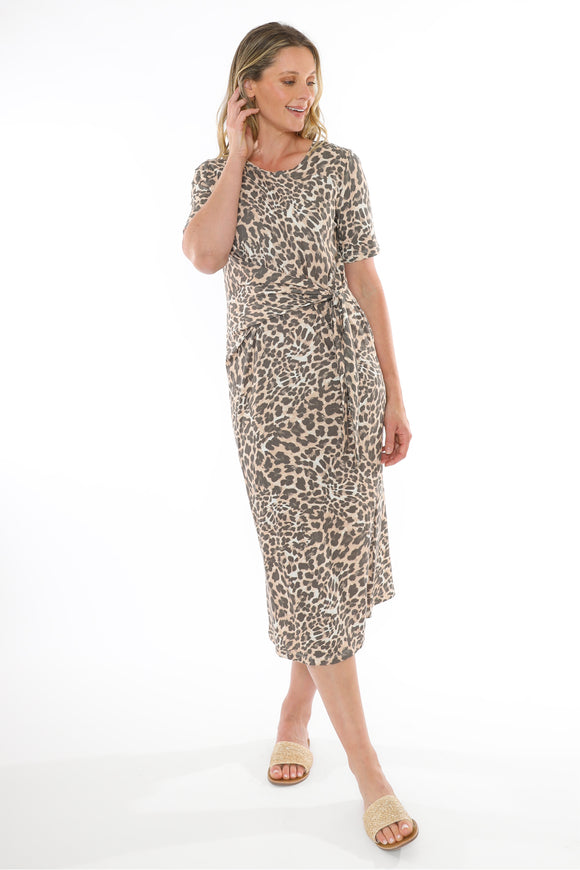 Savannah Tie Waste Dress - Animal Print