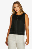 Tack Stitch Top - Black & Nat Flax
