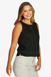 Tack Stitch Top - Black & Nat Flax