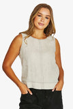 Tack Stitch Top - Black & Nat Flax
