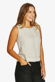 Tack Stitch Top - Black & Nat Flax