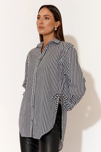 Dayna Side Split Shirt - Black/White Stripe