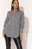 Dayna Side Split Shirt - Black/White Stripe