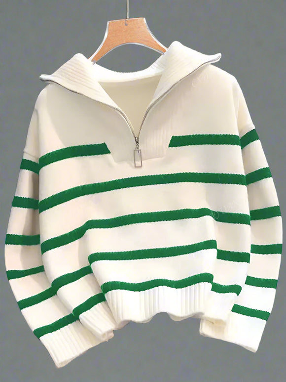 Chloe Zip Front Jumper -Blue Stripe/ Green Stripe