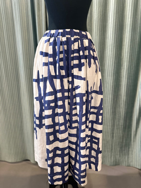 Linen Abstract Skirt - Blue