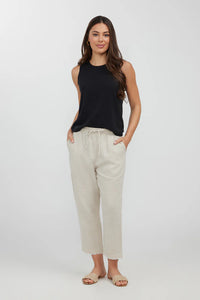 Lido 3/4 Linen Pant - Natural & White