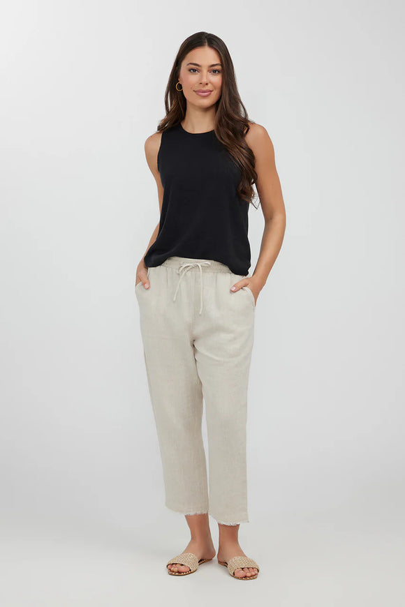 Lido 3/4 Linen Pant - Natural & White