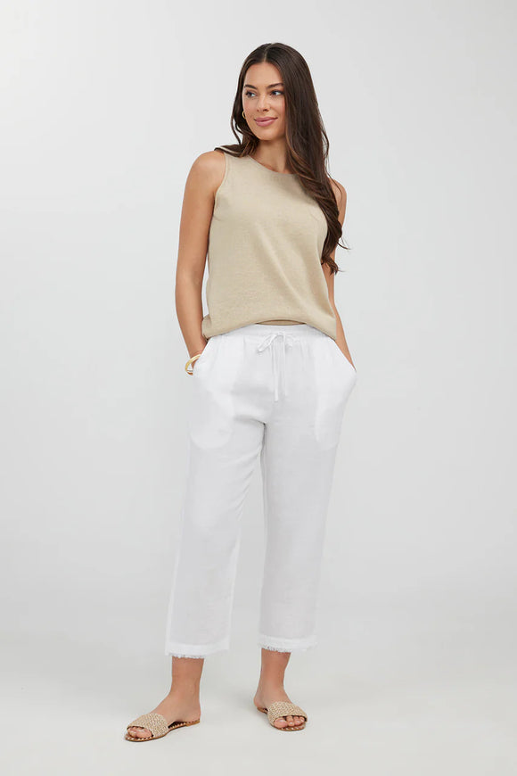 Lido 3/4 Linen Pant - Natural & White