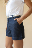 Ivy Denim Short - Ivory & Dark Blue