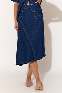 Marnie Asymmetric  Denim Skirt - Mid Blue