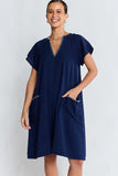 Remi Dress - Navy & White
