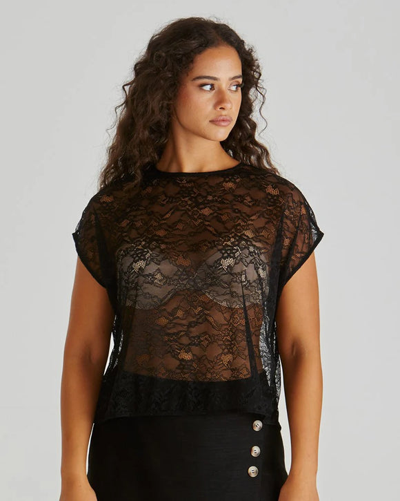 Liam Lace Tank - Black
