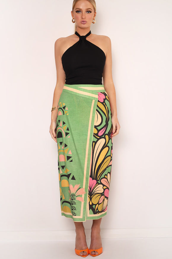 Portugal Mock Wrap Skirt - Apple & Cantaloupe