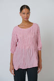 Selma Crinkle Cotton Top - Pink & White