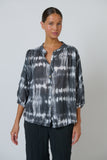 Varley Crinkle Cotton Blouse - White & Grey