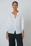 Varley Crinkle Cotton Blouse - White & Grey