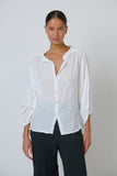 Varley Crinkle Cotton Blouse - White & Grey
