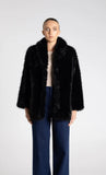 Faux Fur Coat - Black & Oat