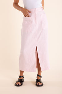 Linen Midi Skirt - Natural & Pink Rose