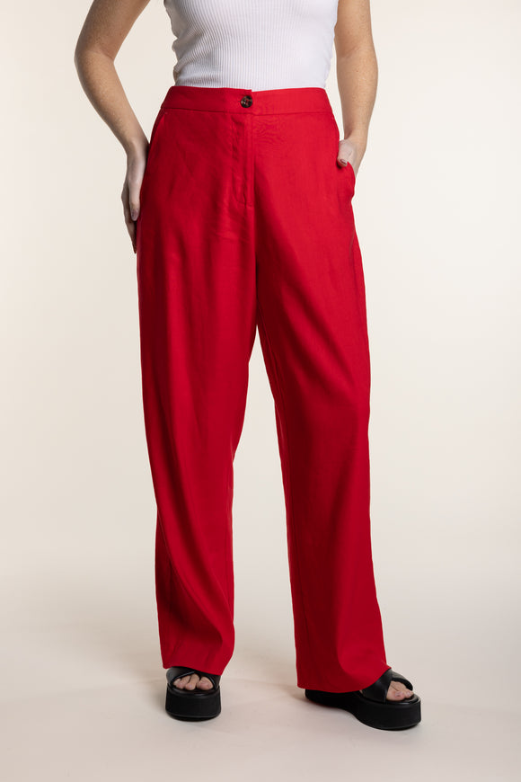 Flick Linen Pant in Red