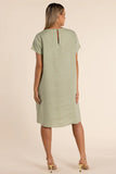 Fringe Detail Linen Dress - Avocado & Coral